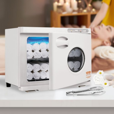 VEVOR Calentador de Toallas Esterilizador Secador de Toallas de 23L con Luz UV 2 Cestas de Acero Inoxidable Calentamiento Rápido Adecuado para Máximo de 54 Toallas Spa Salón de Belleza para Baño Hotel