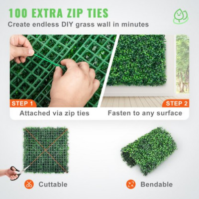 Hierba Artificial Verde de 12 Piezas 50,8 x 50,8 cm, Panel de Boj de Hiedra Artificial de Alta Densidad contra UV y 100% PE, Plantas Artificiales Decorativas para Pared, Jardines, Patio Trasero