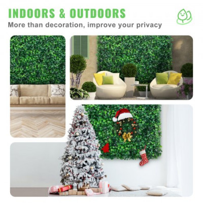 Hierba Artificial Verde de 12 Piezas 50,8 x 50,8 cm, Panel de Boj de Hiedra Artificial de Alta Densidad contra UV y 100% PE, Plantas Artificiales Decorativas para Pared, Jardines, Patio Trasero