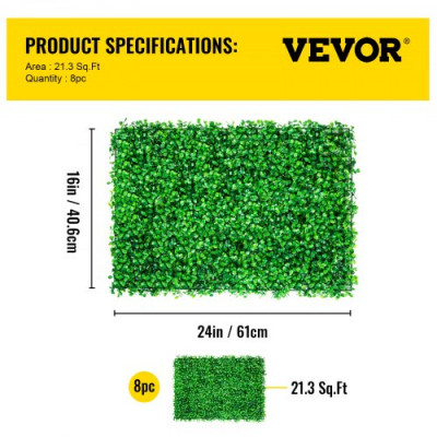 VEVOR Plantas Hiedra Artificial 61 x 40,6 cm, Plantas Artificiales Decorativas 8 Piezas, Estera de Seto Artificial de Boj con Espesor de 4 cm, Jardín Vertical 100% PE, Plantas Artificiales Colgantes