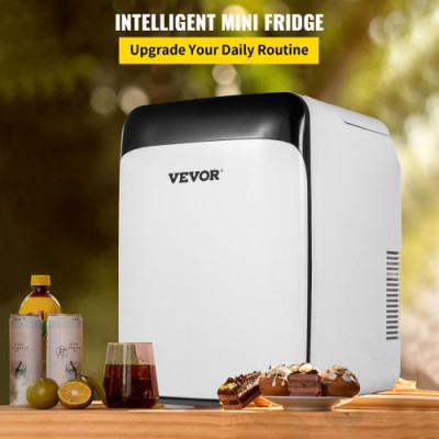 VEVOR Mini Nevera Pequeña Portátil 220 V/12 V 48 W 10 L Mini Refrigerador 26 x 25 x 35 cm Mini-Frigorífico Portátil Negro con Función de Frío y Calor para Maquillaje Cuidado la Piel Material ABS Coche