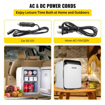 VEVOR Mini Nevera Pequeña Portátil 220 V/12 V 48 W 10 L Mini Refrigerador 26 x 25 x 35 cm Mini-Frigorífico Portátil Negro con Función de Frío y Calor para Maquillaje Cuidado la Piel Material ABS Coche