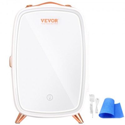 VEVOR Mini Nevera Pequeña Frigorífico Cosmético de 6 L 8 Latas de 330 ml Mini Refrigerador Portátil de Espejo Hd y Luz Led Temperatura de 15 °C