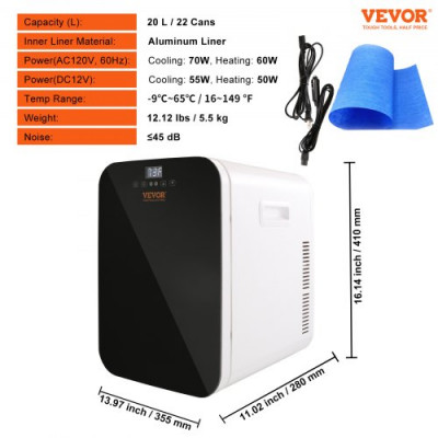 VEVOR Mini Nevera Pequeña Frigorífico Cosmético 20 L Mini Refrigerador Portátil Modo de Frío y Calor Temperatura de -9~65 °C Frigorífico Pequeño