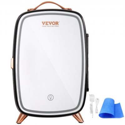 VEVOR Mini Nevera Pequeña Frigorífico Cosmético de 6 L 8 Latas de 330 ml Mini Refrigerador Portátil de Espejo Hd y Luz Led Temperatura de 15 °C