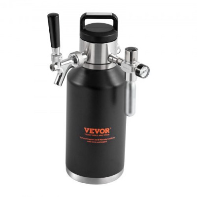 VEVOR Mini Barril de Cerveza Portátil 1,89 L Mini Barril Presión Ajustable 0~30 PSI de Acero Inoxidable Sistema de Grifo Aislado a Presión para Mantener Cerveza Carbonatada Fresca para Camping Pícnic