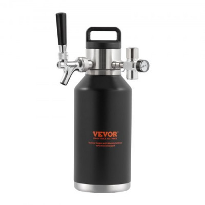 VEVOR Mini Barril de Cerveza Portátil 1,89 L Mini Barril Presión Ajustable 0~30 PSI de Acero Inoxidable Sistema de Grifo Aislado a Presión para Mantener Cerveza Carbonatada Fresca para Camping Pícnic