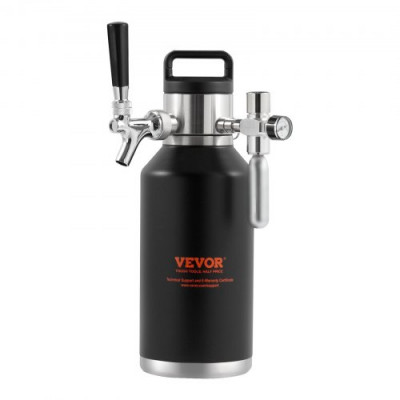 VEVOR Mini Barril de Cerveza Portátil 1,89 L Mini Barril Presión Ajustable 0~30 PSI de Acero Inoxidable Sistema de Grifo Aislado a Presión para Mantener Cerveza Carbonatada Fresca para Camping Pícnic