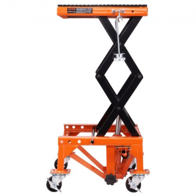 Plataforma Elevadora para Motocicletas 41,5 x 35 cm Elevador de Motos Hidráulicos de Tijera Capacidad de 200 kg Mesa Elevadora con 2 Ruedas Elevación de 340-905 mm para Taller Garaje, Naranja