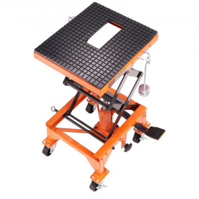 Plataforma Elevadora para Motocicletas 41,5 x 35 cm Elevador de Motos Hidráulicos de Tijera Capacidad de 200 kg Mesa Elevadora con 2 Ruedas Elevación de 340-905 mm para Taller Garaje, Naranja