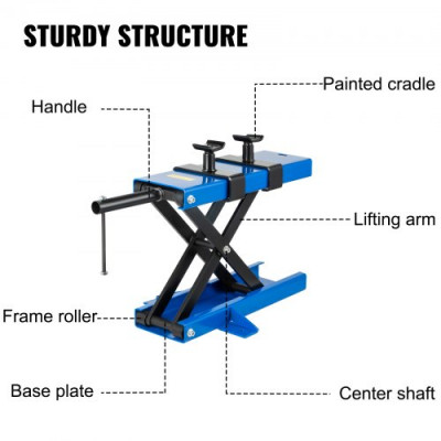 Elevador de Tijera para Moto, Capacidad Nominal 498,95 kg Plataforma Elevadora para Motocicletas, Altura 20 - 37 cm Plataforma 45 x 14 cm Azul Elevador de Tijera para Reparación de Motocicletas