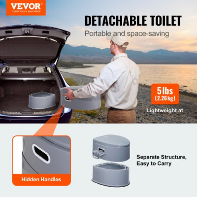 VEVOR Inodoro Portátil para Acampar con Cubo Interior Extraíble de 5 L y Soporte de Papel Silla Cómoda con Doble Tapa Inodoro de Viaje para Adultos y Niños, Camping al Aire Libre, Coche, Viajes Largos