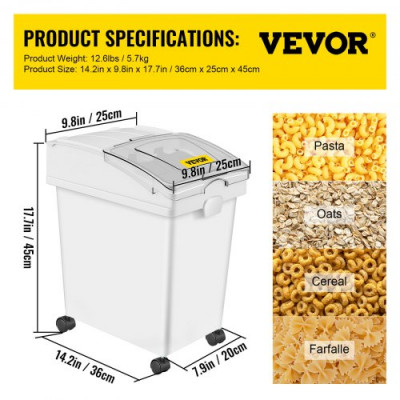 VEVOR Contenedor de Harina 15 kg, Contenedor de Arroz 3 piezas / juego con Tapas y Ruedas Blanco, Contenedor de Almacenamiento de Arroz de Alta Capacidad, Dispensador de Cereales, Arroz Dispensador