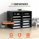 Koop Houten lectuurorganizer spaanplaat 12 compartimenten documentopbergrek 52x30,5x41 cm lectuursorteerder met verstelbare planken voor kantoor, zwart