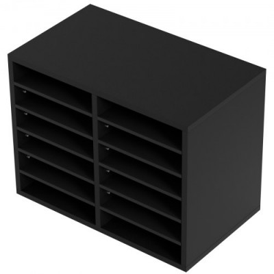 Organizador de Literatura de madera Aglomerado Estante de Almacenamiento de Documentos de 12 Compartimentos 52x30,5x41 cm Clasificador de Literatura con Estantes Ajustables para Oficina, Negro