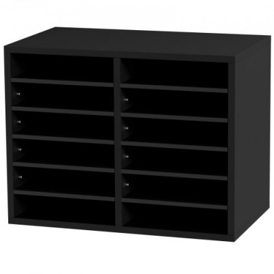 Organizador de Literatura de madera Aglomerado Estante de Almacenamiento de Documentos de 12 Compartimentos 52x30,5x41 cm Clasificador de Literatura con Estantes Ajustables para Oficina, Negro