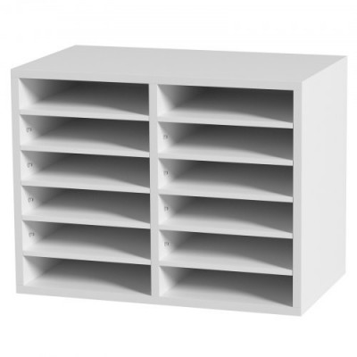 Organizador de Literatura de madera Aglomerado Estante de Almacenamiento de Documentos de 12 Compartimentos 52x30,5x41 cm Clasificador de Literatura con Estantes Ajustables para Oficina, Blanco