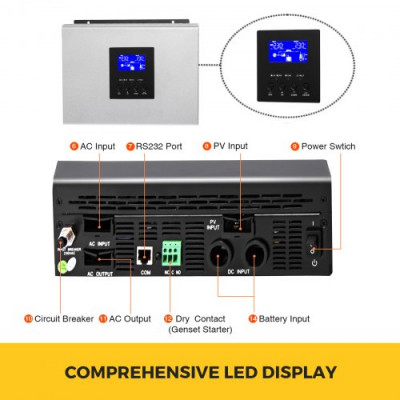 Solar Inversor de Corriente 230V Convertidor de Corriente 50A Cargador Sola Dc 24V Inversor Onda puro Inversor inteligente con cargador de corriente