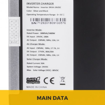 Solar Inversor de Corriente 230V Convertidor de Corriente 50A Cargador Sola Dc 24V Inversor Onda puro Inversor inteligente con cargador de corriente