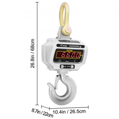 VEVOR Báscula de Grúa Digital 3000KG Escala con Gancho Resistente a la Clase de Precisión Oiml III Escala de Grúa Industrial Báscula Colgante Portátil