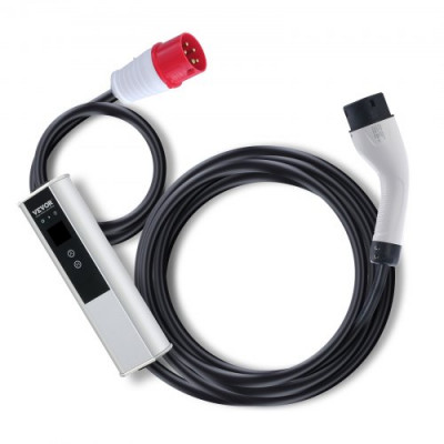 VEVOR Cargador Portátil para Vehículos Eléctricos Tipo 2 IEC6219 Cargador para Coche Eléctrico 16 A 3,68 kW Monofásico 11 kW Cable de Carga Trifásico 7,5 m CEE 16 Enchufe LCD IP66 con Bolsa Gancho