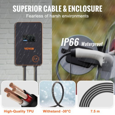 Estación de Carga para Vehículos Eléctricos 7,4kW/11kW Estación de Carga para Vehículos Eléctricos  Ajustable Tipo 2 Cable de TPU 7,5m IEC 62196 Monofásico/Trifásico para Interior Exterior