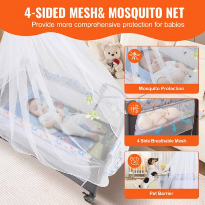 VEVOR Cama para Bebé Carga de 35 kg Cuna de Colecho Plegable Cama Sombrilla con Cambiador Ruedas Mosquitera Transpirable Juguetes Cama Supletoria con Apertura Lateral con Accesorios para Recién Nacido