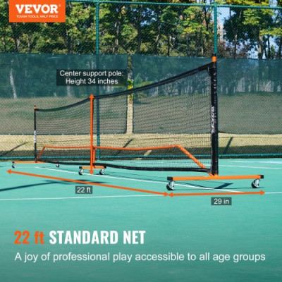 VEVOR Sistema de Red de Pickleball portátil, Red de tamaño Regulable de 672 cm con Bolsa, Ruedas y Bolas, Marco de Metal Estable Resistente a la Intemperie y Red de PE Fuerte, Juego al Aire Libre