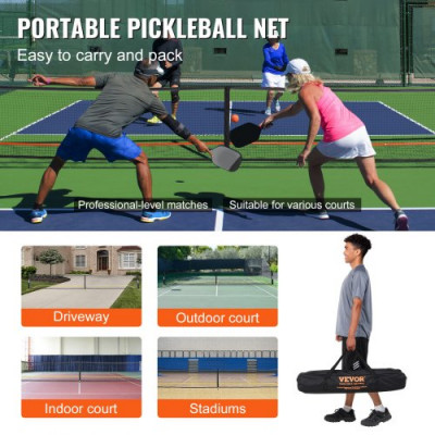 VEVOR Sistema de Red de Pickleball portátil, Red de tamaño Regulable de 672 cm con Bolsa, Ruedas y Bolas, Marco de Metal Estable Resistente a la Intemperie y Red de PE Fuerte, Juego al Aire Libre