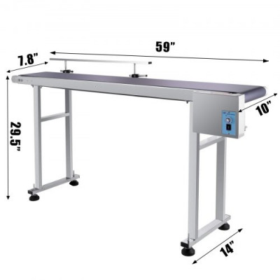 VEVOR Transportador de Cinta de PVC de 150 cm x 20 cm, Velocidad 0-25 m / min., Cinta Transportadora de Motor con Panel de Control Automático de Acero Inoxidable con Barandilla Ajustable