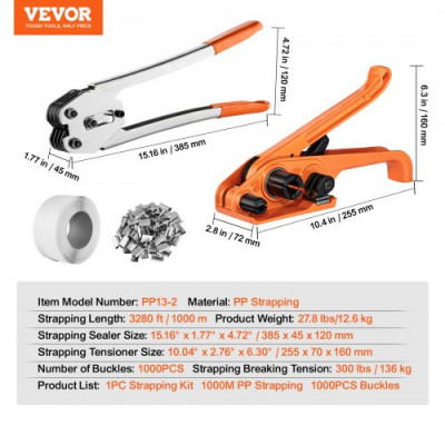 VEVOR Kit de flejado para embalaje, herramienta tensora, tensor y sellador, 3280 pies