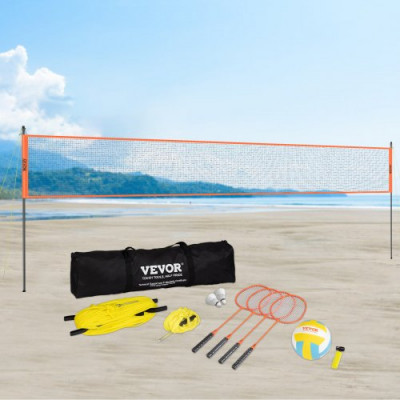 VEVOR Juego de voleibol y bádminton, red de bádminton portátil para exteriores, postes de acero de altura ajustable, juego combinado profesional con voleibol de PVC, para césped, playa y jardín