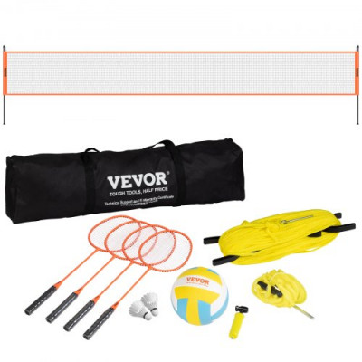 VEVOR Juego de voleibol y bádminton, red de bádminton portátil para exteriores, postes de acero de altura ajustable, juego combinado profesional con voleibol de PVC, para césped, playa y jardín