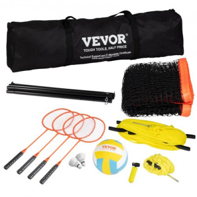 VEVOR Juego de voleibol y bádminton, red de bádminton portátil para exteriores, postes de acero de altura ajustable, juego combinado profesional con voleibol de PVC, para césped, playa y jardín