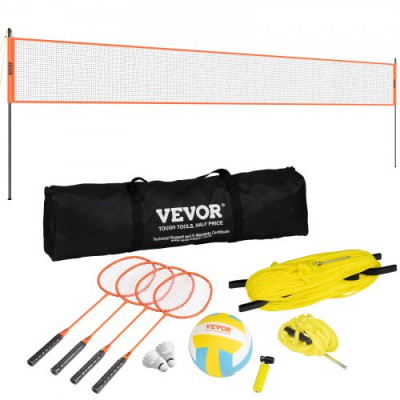 VEVOR Juego de voleibol y bádminton, red de bádminton portátil para exteriores, postes de acero de altura ajustable, juego combinado profesional con voleibol de PVC, para césped, playa y jardín