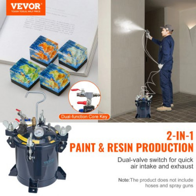 Tanque de Pintura con Depósito 10L Regulador de Presión de Pintura con Doble Válvula Entrada de Aire 6,4 mm Salida 9,5 mm Pulverizador de Pintura Presión 70 PSI para Decoración de Interiores