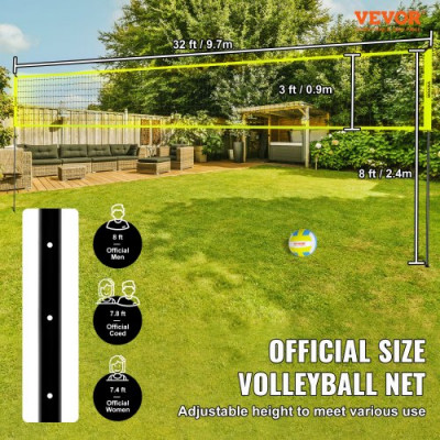 VEVOR Red de Voleibol Portátil de PE, Poste de Acero, Altura Ajustable, Kit de Red de Voleibol Profesional con Bolsa de Transporte y Línea Límite para Entrenamiento en Playa, Jardín, al Aire Libre