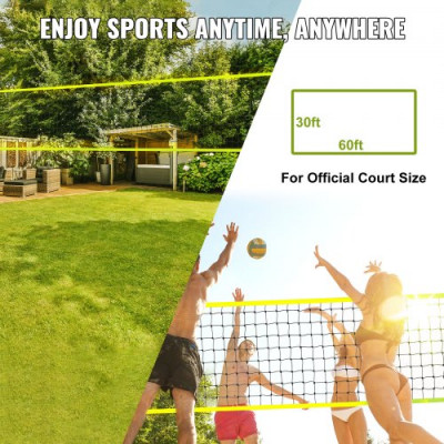 VEVOR Red de Voleibol Portátil de PE, Poste de Acero, Altura Ajustable, Kit de Red de Voleibol Profesional con Bolsa de Transporte y Línea Límite para Entrenamiento en Playa, Jardín, al Aire Libre