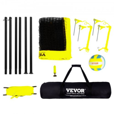 VEVOR Red de Voleibol Portátil de PE, Poste de Acero, Altura Ajustable, Kit de Red de Voleibol Profesional con Bolsa de Transporte y Línea Límite para Entrenamiento en Playa, Jardín, al Aire Libre