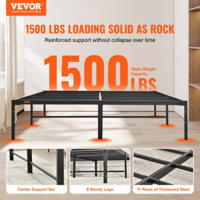 VEVOR Marco de Cama Doble 160x208,5x36 cm Estructura Sólida de Metal Carga de 680 kg Cama Metálica Espacio de Almacenamiento Debajo de Cama Deslizamiento Silencioso Montaje Fácil para Casa, Negro