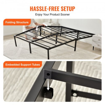 VEVOR Marco de Cama Doble 160x208,5x36 cm Estructura Sólida de Metal Carga de 680 kg Cama Metálica Espacio de Almacenamiento Debajo de Cama Deslizamiento Silencioso Montaje Fácil para Casa, Negro