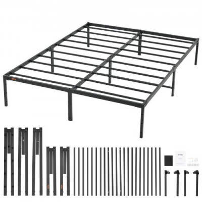 VEVOR Marco de Cama Doble 160x208,5x36 cm Estructura Sólida de Metal Carga de 680 kg Cama Metálica Espacio de Almacenamiento Debajo de Cama Deslizamiento Silencioso Montaje Fácil para Casa, Negro