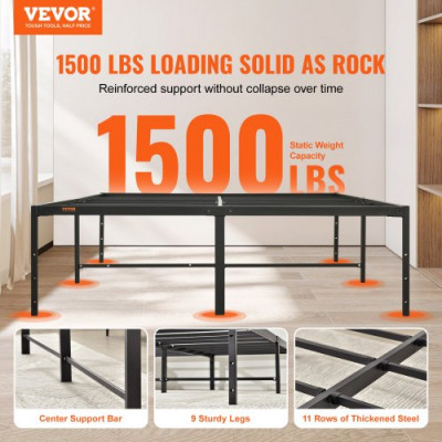 VEVOR Marco de Cama Doble 160 x 208 x 46 cm Estructura Sólida de Metal Carga de 680 kg Cama Metálica Espacio de Almacenamiento Debajo de Cama Deslizamiento Silencioso Montaje Fácil para Casa, Negro