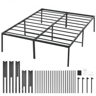 VEVOR Marco de Cama Doble 160 x 208 x 46 cm Estructura Sólida de Metal Carga de 680 kg Cama Metálica Espacio de Almacenamiento Debajo de Cama Deslizamiento Silencioso Montaje Fácil para Casa, Negro