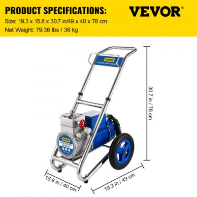 Pistola para Pintar Eléctrica Pulverizador de pintura 600 W 50Hz Máquinas de pintura Airless 1GPM sin aire Presión Máxima 250Bar 1,4L