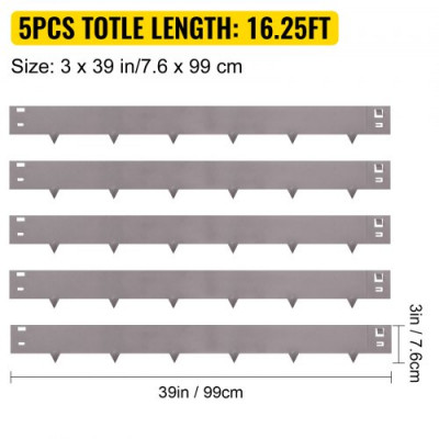 VEVOR Bordura de Acero Galvanizado 7,6 x 99 cm Borde para Césped 5 Piezas Valla Delimitadora de Bordes Longitud Total de 4,95 m Borde Limitador de Jardín Flexible Marrón para Jardines Senderos Patios