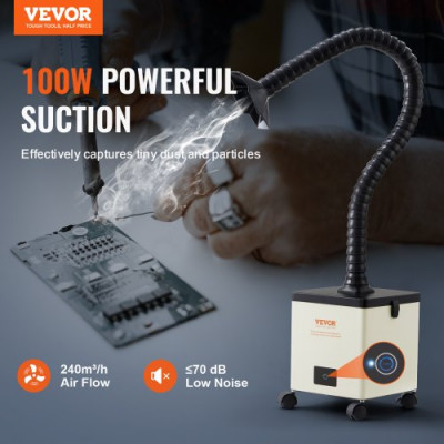 VEVOR Extractor de humo de humos de soldadura, 100 W, filtros de 3 etapas, flujo de aire de 240 m³/h