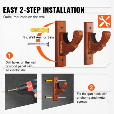 VEVOE - Soporte para pistola horizontal para montaje en pared y ganchos para escopeta para una sola pistola