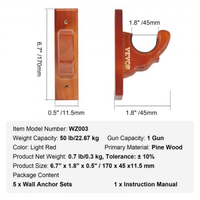 VEVOE - Soporte para pistola horizontal para montaje en pared y ganchos para escopeta para una sola pistola