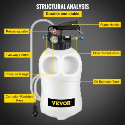 VEVOR Extractor de Aceite 10 L Extractor de Líquido con 14 Adaptadores Bomba Extractora Líquidos 10 x 5,6 x 15 cm para Sustitución de Aceite en ATV, Barcos, Equipos Agrícolas, Vehículos de Motores